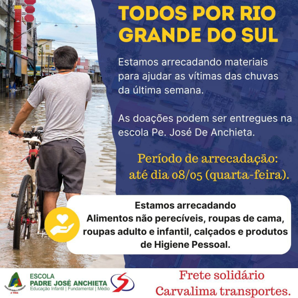 Frete solidário para Rio Grande do Sul, que será levado pela Carvalima Transportes de Araputanga.